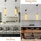 20" Alabaster Pendant Lights, 2PCS Natural Marble Cylinder Black Pendant Light, Adjustable Modern Ceiling Light Fixtures for Kitchen Island, Dining Room, Bedroom, Living Room, Bathroom