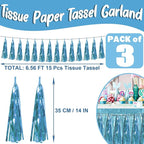 3P Light Blue Foil Fringe Metallic Tassel Streamers Banner Tassel Garland for Parade Floats, Bachelorette, Wedding, Birthday, Halloween, Christmas, Bridal/Baby Shower Party Decorations