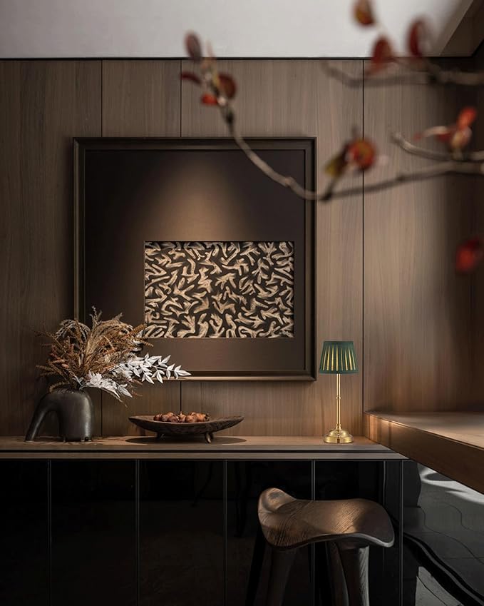 KDG Cordless LED Table Lamp Set of 2, Portables Fabric Shade Desk Lamps, 4000mAh Rechargeable Battery Powered Lighting, Dimmable Light for Dining Room, Bedroom, Bedside, Night Light, Balcony (Green)