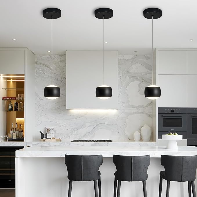 Modern LED Dimmable Pendant Light fixtures,Mini Island Pendant Lighting for Kitchen Island Dinning Room,Bedroom,Bar, Kitchen Island Ceiling Hanging Light Fixtures(black-1-Pack)