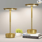 2 Pack Cordless Table Lamp, LED Rechargeable Table Light with 3 Temp Settings, Stepless Dimming, 5000mAh Battery, USB-C, Memory, Aluminum Alloy, for Home, Patio, Restaurant, Outdoor. Gold