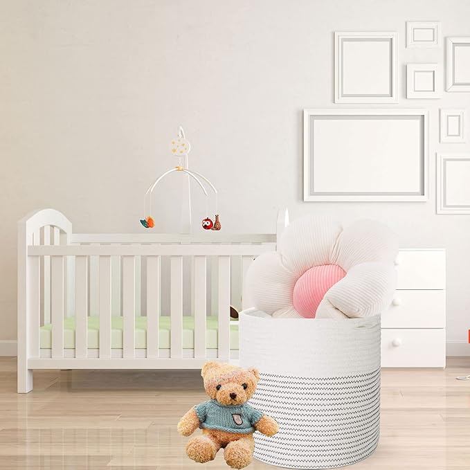 Woven Cotton Rope Plant Basket for 11 12" Flower Pot Floor Indoor Planters, Decor Basket for Plants Storage Organizer Modern Home Decor (12" x 12", White)