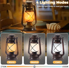 2 Pack Bronze Vintage 4 Modes Light LED Lanterns，Rechargeable Dancing Flame Lanterns Decorative Outdoor&Indoor, Remote Control Waterproof Hanging Lights for Camping,Patio Garden Pathway