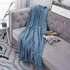 Simple&Opulence 100% Cotton Throw Blanket for Bed, Couch, Boho Luxury Geometric Knit Woven Blanket with Tassels Soft Lightweight Cozy Breathable, Vintage Farmhouse Decoration for All-Season(Blue)