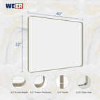 WEER 40X32 Inch Brushed Nickel Bathroom Mirror, Brushed Silver Metal Frame Mirror, Rounded Rectangle Silver Bathroom Vanity Mirror, Tempered Glass, Anti-Rust, Hangs Horizontally or Vertically