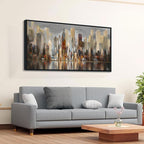 Abstract Brown New York City canvas Wall Art Framed Large Wall Art for Living Room Modern Paintings for Bedroom Cityscape New York Wall Decor Artwork Wall Pictures for Office and Bedroom 24×48in
