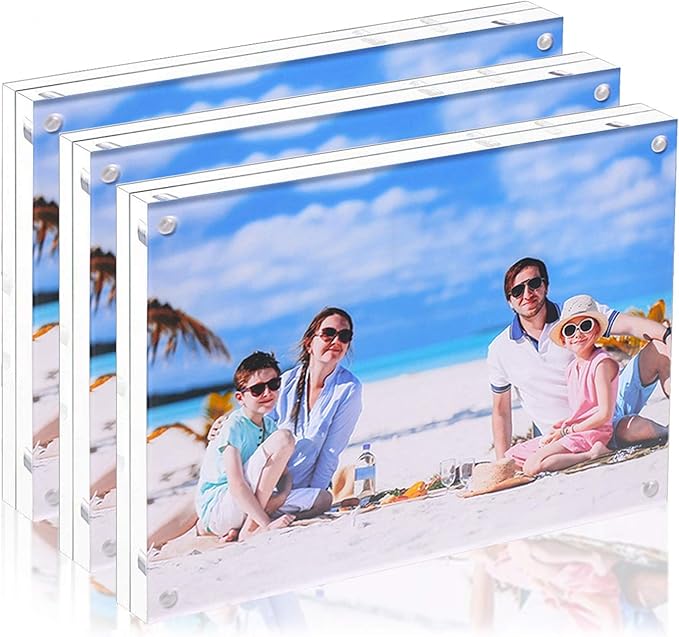 Acrylic Photo Frame 5x7-3 Pack Clear Double Sided Magnetic Picture Frameless Desktop Display with Photo Frame Support Stand Best Gift for Family, Baby, Document Photo Frames- Free Soft Microfiber