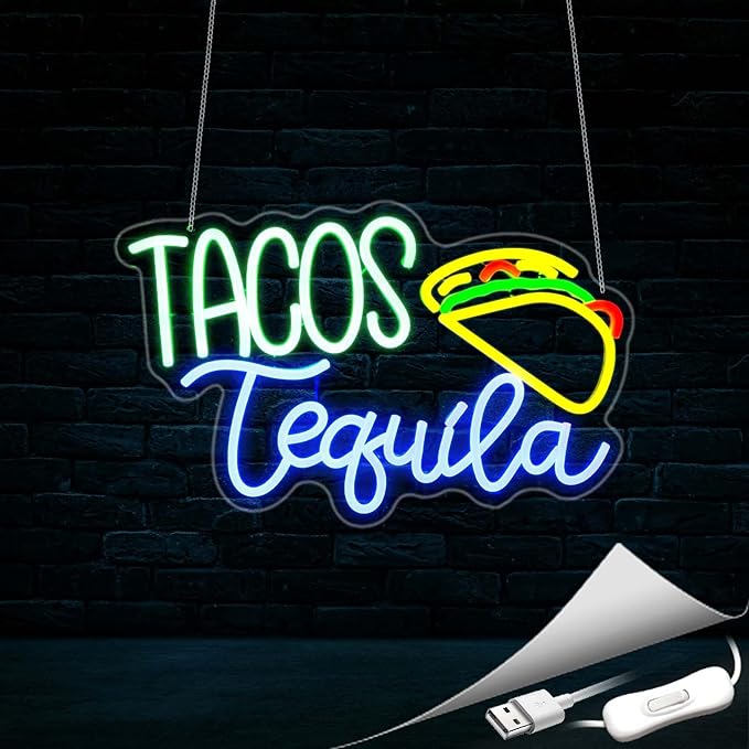 Tacos Neon Sign, Neon Signs for Wall Decor Neon LED Signs Room Neon Light Up Signs Home Decor for Business Restaurant Bedroom Club Party Bar Shop USB Operated