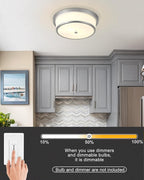 12 inch Flush Mount Ceiling Light, 2-Light Close to Ceiling Light Fixtures with Oil Rubbed Bronze Finish for Bathroom Bedroom Kitchen Hallway (Brushed Nickel)