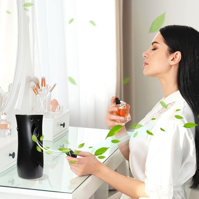 2PCS Automatic Air Freshener Spray Dispenser,Free Standing or Wall Mounted Automatic Fragrance Dispenser-Commercial and Home Use-Multiple Time Scent/Mist Release Settings for Room Sprayer (Black)