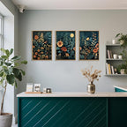 Celestdeco Vintage Dark Botanical Framed Canvas Wall Art Set, Colorful Floral Wall Decor, Nature Wildflower Wall Painting, Colorful Blossom Art Prints for Living Room, Bedroom, Office - 24"X36"X3