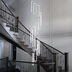 Modern Adjustable Height Pendant Light Fixture White 288W LED Pendant Lights 16 Rings Rectangular Chandelier Staircase Large Chandelier Lobby Living Room Foyer High Ceiling Chandeliers