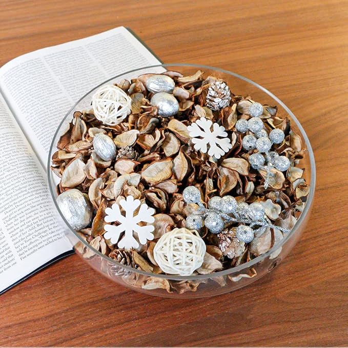 Qingbei Rina Christmas Potpourri Bags,Cotton Scented Winter Potpourri Bowl Filler Dried Flower, Home Fragrance Sachet of Petal, Vase Filler Holiday Decor, 8.4 oz(Silver and White)