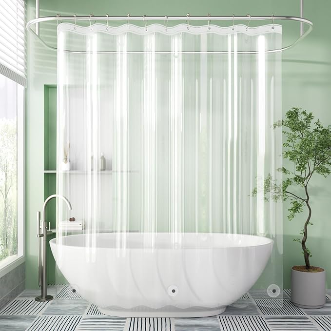 AmazerBath Camper Shower Curtain Liner, 72x65 Clear Shower Curtain Liner, Waterproof Plastic Shower Liner, Lightweight PEVA Shower Curtain for Bathroom with 3 Magnets and 12 Rustproof Metal Grommets