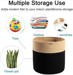 Woven Cotton Rope Plant Basket for 10" Flower Pot Floor Indoor Planters Flower Pot, Home Decor Storage Organizer H11 x W11 Black&Brown