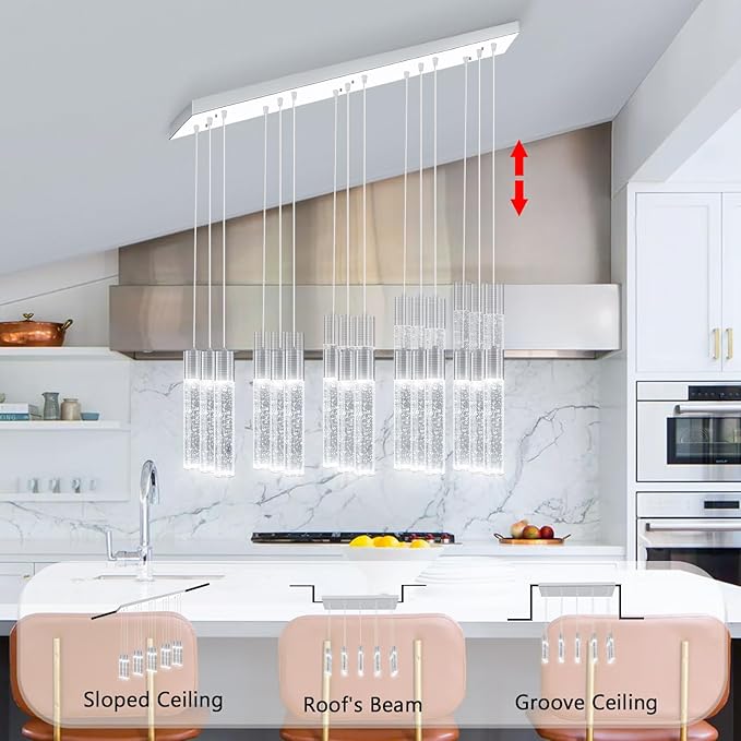 15-Lights Modern Crystal Chandelier LED Pendant Lighting Fixture for Kitchen Island Light Fixtures for Dining Room Hallway Foyer