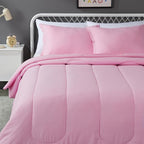 Amazon Basics 3 Piece Soft Microfiber Kid's Comforter and Pillow Sham Set, Full/Queen, Light Pink, Solid