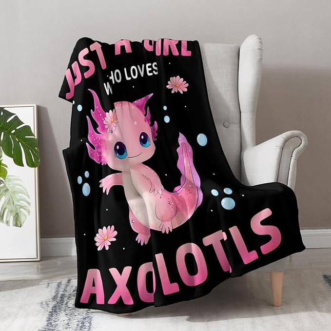 Axolotl Blanket Gifts for Kids Woman - Just A Girl Who Loves Axolotls Cute Animal Lovers Throw for Teen Adults Soft Fleece Cozy Bed Couch Decor Birthday Christmas Lightweight Blanket 50"x60"