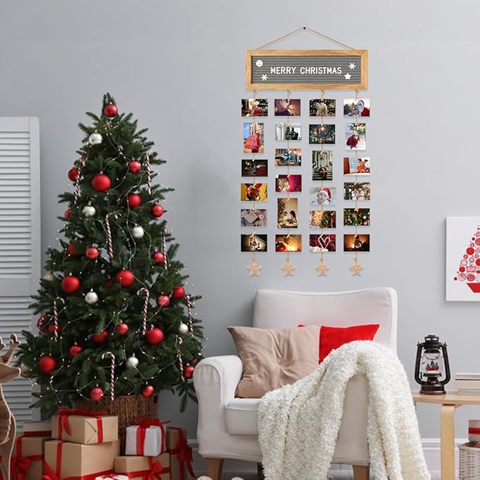 Picture Frames Collage Wall Decor Hanging Photo Display Frame Felt Letter Board with 340 Letters and 30 Clips, Unique DIY Collage Picture Frames for Dorm Room Decor, Christmas Birthday Party