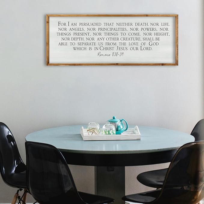 ZZJJHYWGQ For I am Persuaded Bible Verse Wall Decor Art 32"×12" Romans 8:38-39 Sign Large Wood Frame Scripture Christian Framed Hanging (Wood)