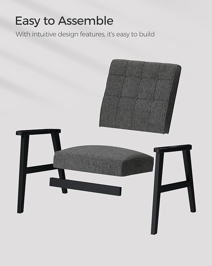 SONGMICS Accent Leisure Chair, Mid-Century Modern Arm Chair with Solid Wood Armrests and Legs, 1-Seat Cushioned Sofa for Living Room Bedroom Balcony Studio, Classic Black ULAC001B01