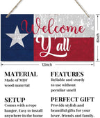 Welcome Y'all Decor Sign, Hanging Wood Sign Home Decorative, Printed Wood Wall Art Sign, Wooden Hanging Sign, Texas Flag Welcome Door Hanger, Welcome Sign for Front Door, Farmhouse Porch Decor 12*6in
