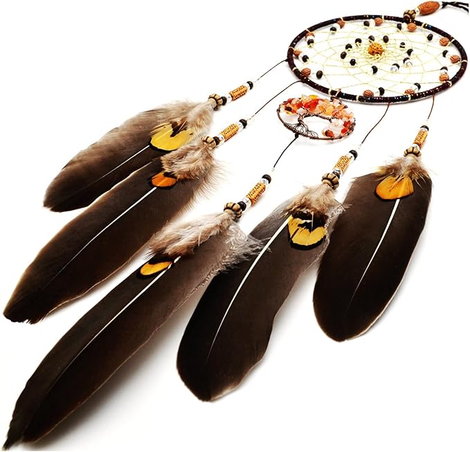 Urdeoms Tree of Life Dream Catchers for Girls Boho Dream Catcher Wall Decor for Bedroom Adult Crystal Red Agate Healing Stone Hanging Ornament Decoration Cute Room Decor 18" Length(NO.17)