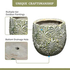 Craft flowerpots 18"+13"+19" Dia Round Concrete Planter Set of 3 Large Outdoor/Indoor Planter Pots Containers with Drainage Holes and Rubber Plug for Home Garden (Green, Large)