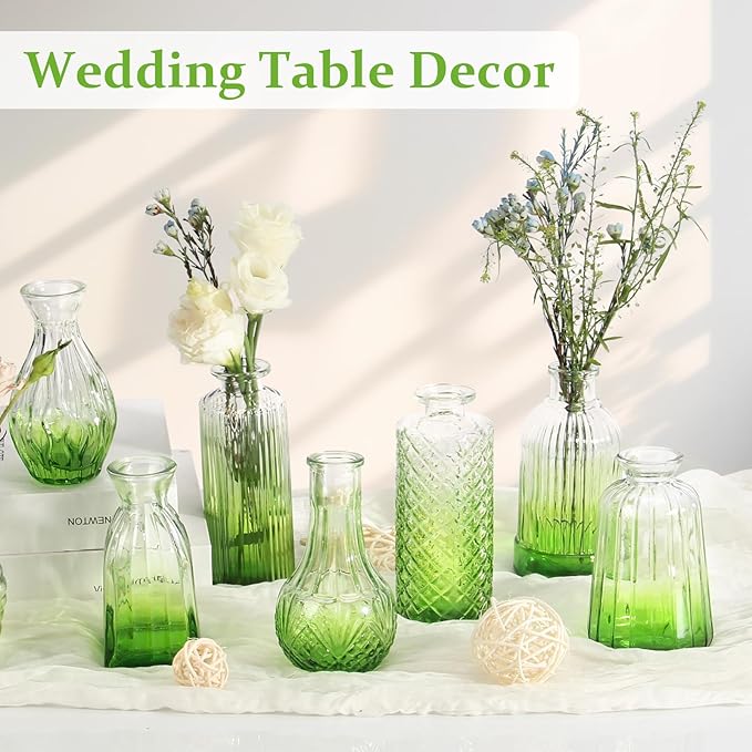 22 Pack Bud Vase in Bulk - BEAHOT Green Flower Vases for Wedding Decorations, Glass Vase for Table Decorations, Small Vase for Home, Mother's Day, Centerpieces, Party, Office(Green Gradient)