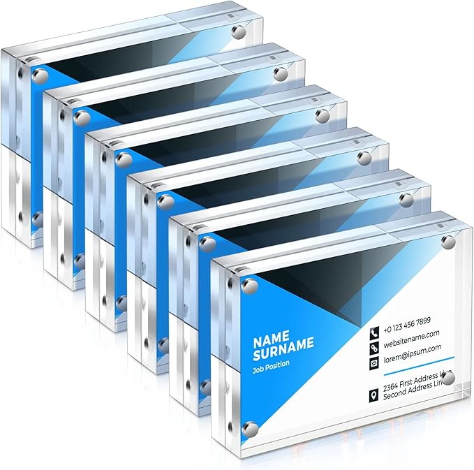 Xuhal Acrylic Business Card Frame 2.5 x 3.5 inch Clear Double Sided Magnetic Photo Block Frames, 20mm Thickness Frameless Wallet Size Picture Frames Stamp Display Stand for Home Office Decor(18 Pcs)