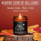 Fall Candles - 'Fall Leaves' Fall Candle w/Autumn Leaves, Clove & Musk I Infused with Essential Oils I Autumn Scented Candles I Cozy Cute Autmn Décor Gifts I 9oz Jar I 50Hr Burn I Made in USA