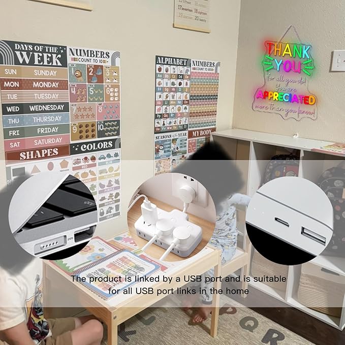 WLHOPE Thank You Appreciated Neon Sign Dimmable Led Signs for classroom Wall Decor Neon Lights USB Powered Acrylic Sign for living room bedroom office teacher's day kids gift Decoration12.6*14.96 inch