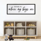 Home is Where My Boys are Sign Framed Wall Art, 32''×12'' Rustic Horizontal My Son Plaque with Black Frame for Baby Kid Boy Son Teen Toddlers Room, Horizontal Mom of Boys Gifts Nursery Decor