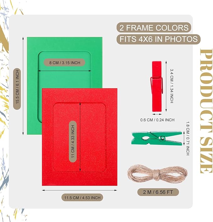 Janlaugh 100 Pcs Paper Photo Frames 4x6 Paper Frame with 100 Clip 10 String Kit DIY Hanging Cardboard Photo Holder Back to School Wall Decor Wedding Home(Red, Green)