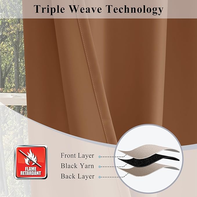 Fcosie Fire Retardant Curtains 108 inches Length (2 Panels, Hazel), 80% Blackout Drapes for Bedroom Living Room, Thermal Insulated Room Darkening Curtain with Antique Bronze Grommet Top, 42" Wx108 L