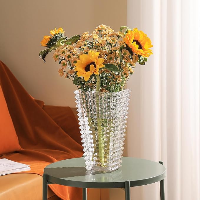 MCMCNCUIU Crystal Glass Vase, Large Crystal Vases for Flowers, Large Flower Vase, Clear Modern Vases for Living Room, Bedroom, Kitchen, Dining Table, Mantle, Wedding, 11 Inches