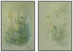 SIGNFORD Framed Canvas Print Wall Art Set Whimsical Green Wildflower Illustration Modern Art Decorative Nordic Nature for Living Room, Bedroom, Office - 24"x36"x2 White