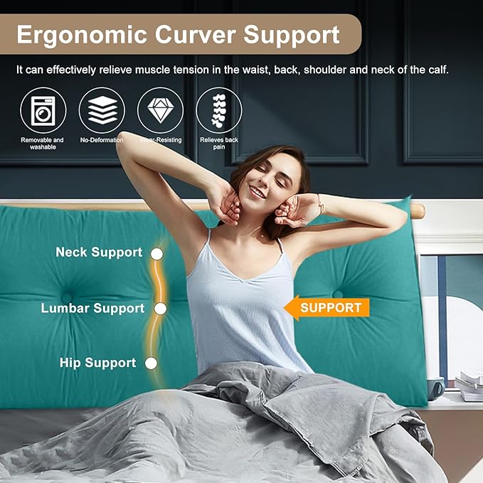 Large Triangular Headboard Pillows Long Backrest Positioning Support Bolster Cushion for Daybed Fluffy Quality Plush Body Wedge Pillow with Removable Cover(Light blue-24x8x20in)