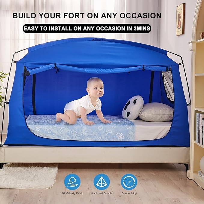 Privacy Blackout Sleep Bed Tent for Adults Kids Portable Bed Canopy Lightweight Breathable Mesh Windows Tents