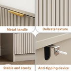 Fluted Dresser for Bedroom, 32 Inch Wide Nightstand with Large Drawer, 3 Drawer End Table for Bedroom, Living Rooms, Offices, and Entryways, Beige