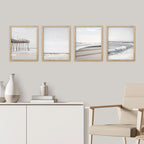 SIGNWIN Framed White Minimalist California Ocean Beach Seashore Pier Wall Art, Set of 4 Landscape Colorful Wall Decor Prints, Nature Wilderness Wall Décor for Living Room, Bedroom - 12"x16" Natural