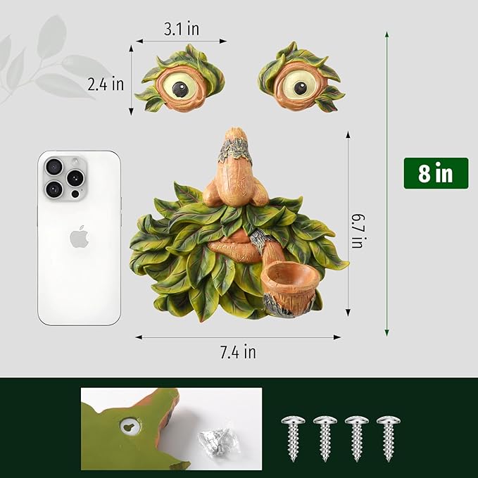 Tree Face Decor Outdoor,Whimsical Outdoor Art with Bird Feeder,Tree Hugger Bark Ghost Face Decoration Funny Yard Art,Garden Creative Decoration (8 INCH)