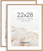 22x28 Poster Frame Set of 2 Natural Solid Oak Photo Frames with 18x24 Removable Mat Wall Hanging Large Handcrafted Frame with HD Plexiglass Wall and Tabletop Display Large Picture Frame