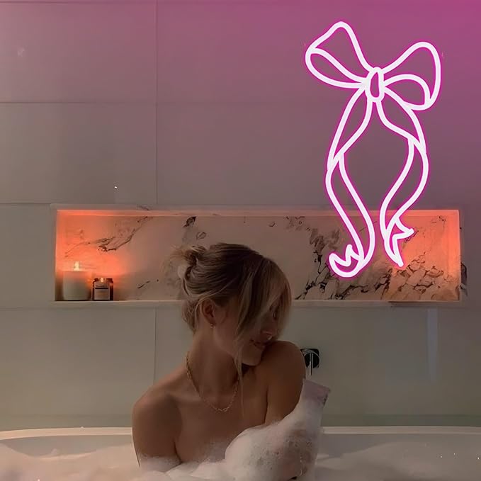 Bow Neon Sign, Neon Signs for Wall Decor Neon Pink Ribbon Bow LED Signs Room Neon Light Up Signs Home Decor for Bedroom Club Party Bar Shop USB Operated