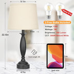 Beige Lamps for Bedrooms Set of 2 - Touch Control Bedside Lamp with USB C+A, 3 Way Dimmable Nightstand Lamps with USB Port, Table Lamp for Living Room(Beige Shade and Black Base)
