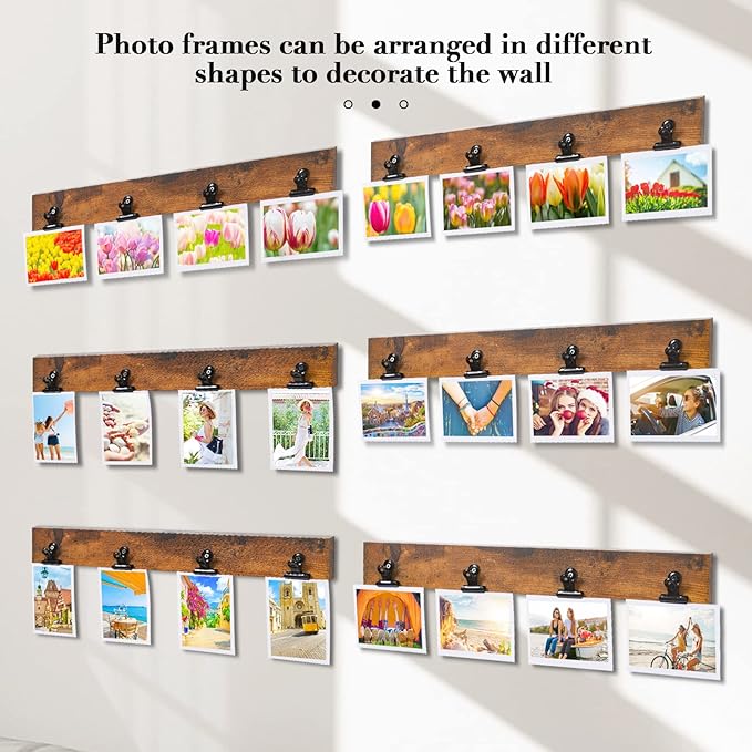 Picture Frame With 24 Clips,Large Size Collage Photo Frames, Hanging Wall Decor Frame, Organize and Display Photos, Artwork. No Assembly Required, Brown