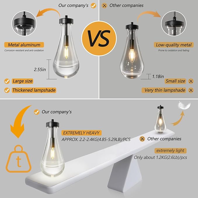 Raindrop Pendant Lights Kitchen Island Teardrop Black Hanging Light Fixtures Clear Solid Glass Pendant Light Modern Chandeliers for Dining Room Porch Corridor Living Room…