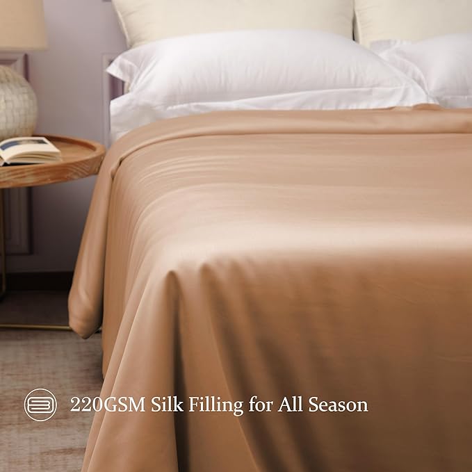 CUDDLE DREAMS Silk Filled Comforter for All Season, Detachable Tencel Duvet Cover for Easy Care, Naturally Breathable (Bronze, Twin)