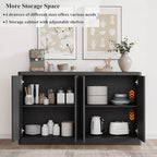 Fluted Buffet Cabinet with Storage, 120" Sideboard Buffet Storage Cabinet with 8 Doors & Adjustable Shelves, Coffee Bar Wood Credenza Cabinet for Kitchen, Dining Room, Living Room, Black(2PCS)