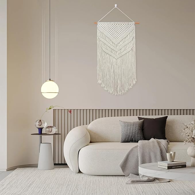 JONKASIPA Macrame Woven Wall Hanging, Bohemian Wall Decor, Handmade Woven Tapestry with Tassels, Delicate Lace Decor Crafts for Bedroom,Living Room or Farmhouse (Beige)